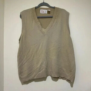 Women’s Vintage Image Brand Tan Colour V-Neck Plus Size Baggy Sweater Vest S: 2X